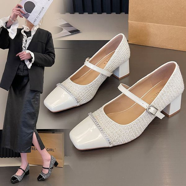 Shoes Big Woman Female Footwear Casual Sneaker Shallow Mouth Square Toe Large Size Dress Retro On Heels PU Slip-On Rubber L c610 Slip-