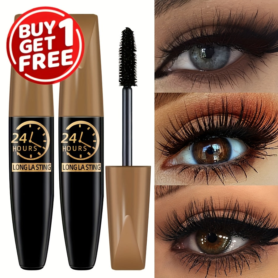TEMU 2pcs 24h Waterproof Mascara - 8d Fiber Lash For Thick Curling Lashes, Long-lasting & All-night Wear, Black Mascara For (all Light Beige Types)