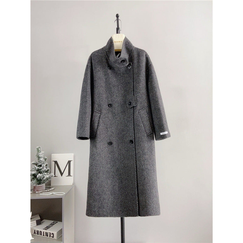D10033Wool double-faced long stand collar coat woolen coat autumn and winter new temperament warm women