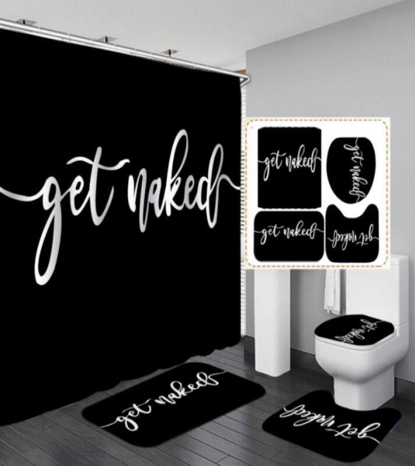 4 Pcsset Bathroom Shower Curtain Set Waterproof Printing Ground Mat Cover Toilet Seat Covers Home Decor 180X180CM6496472