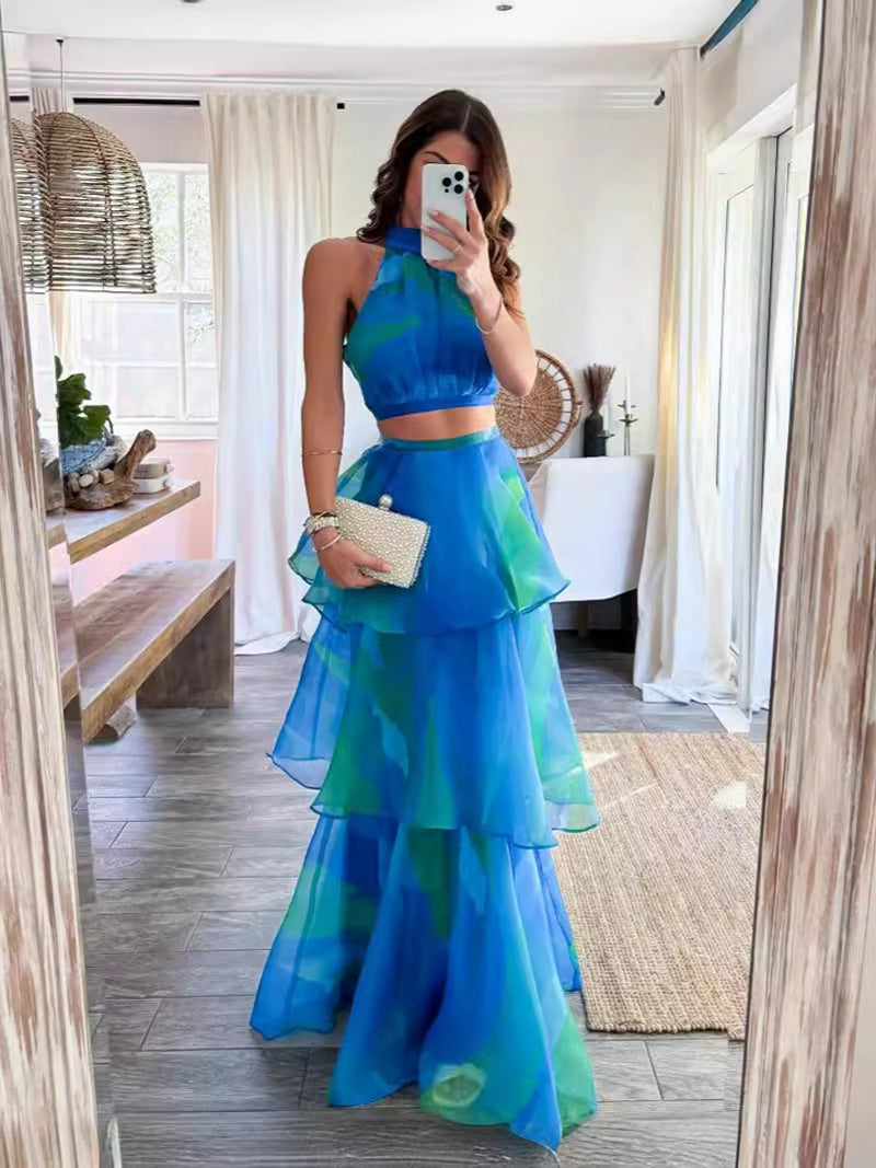 STYLISH LADY Ruffle Organza 2 Piece Set Women Outfits Sleeveless Crop Top and Long Maxi Skirts Sets 2024 Summer Club Party Tracksuits