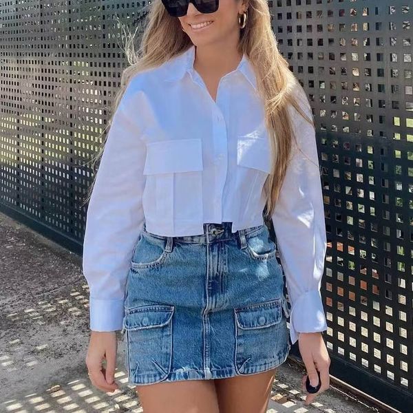 Women&#039;s BlousesSpring Multicolor Pocket Shirt Chic And Elegant Fashion Single Breasted Long Sleeve Lapel Casual Top