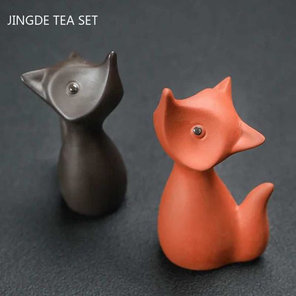 Cute little fox handmade tea pet decoration purple clay tea set accessories creative tea table decoration handicrafts W240815