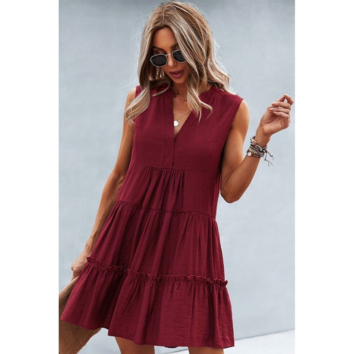 Women's Verve V-Neck Tiered Dress - Wine - Medium (6-8)