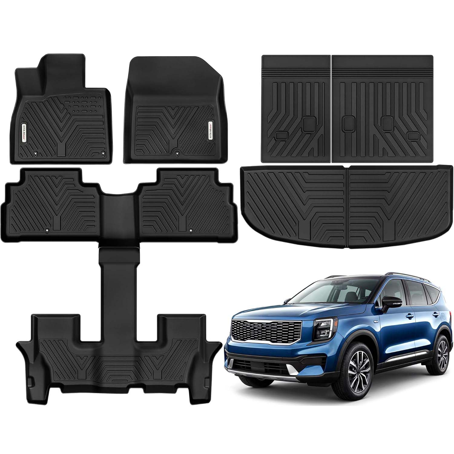YITAMOTOR All-Weather Floor Mats for 2020-2025 Kia Telluride (7 & 8 Seater) – Full Set + Back Seat Protector