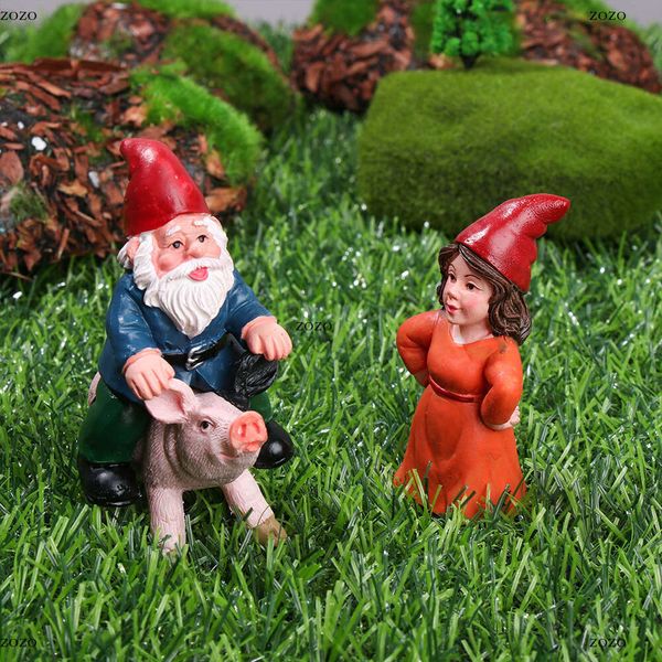 1Pc Fairy Garden Drunk Gnomes Miniature Ornaments Set Mini Dwarf Pig Statues For Planter Flowerpot Decor Accessories