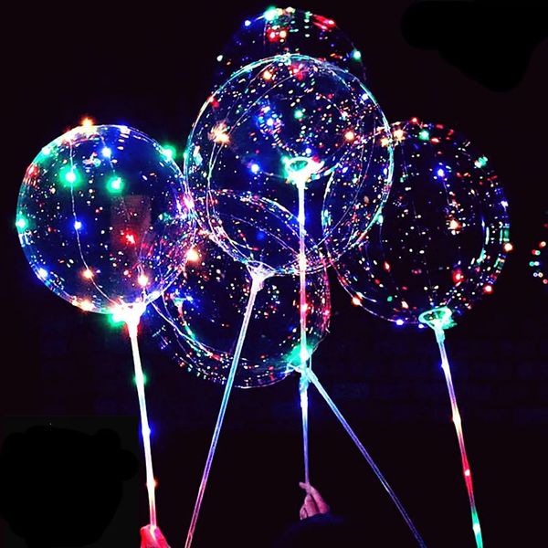 LED Light Up Bobo Balloons Flashing Handles 20 Inches Bubble Bobo Balloons 70 cm Sticks Christmas Birthday Party Decoration 250120