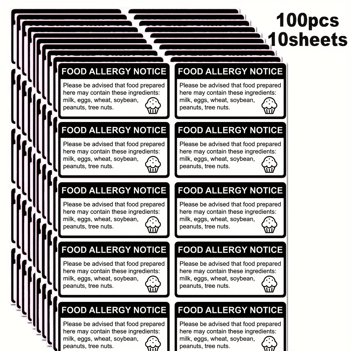 TEMU Kitchen Stickers 100pcs-pack 1x2 Inch Allergy Warning Labels Allergic Safety Labels Self-adhesive Sticker Suitable For Foods, Bakeries, Cookie