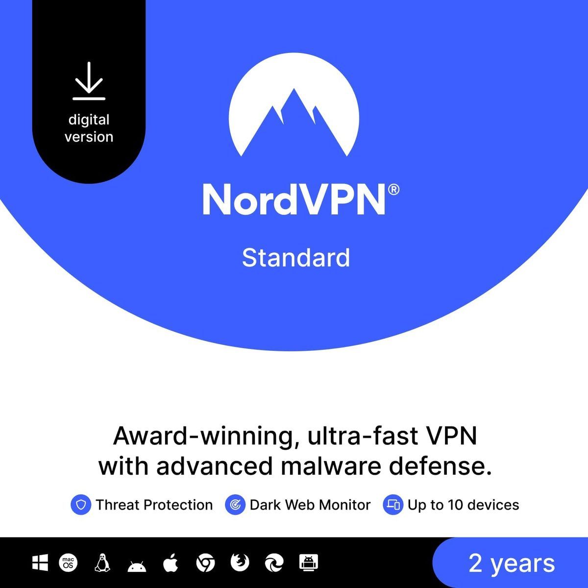 NordVPN® Virtual Private Network Digital Software - Standard (1 or 2-Year Sub) - (10 Devices-2 Year)