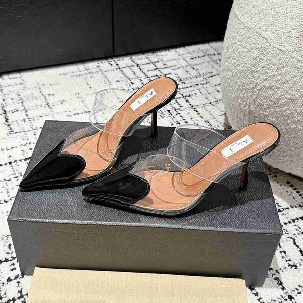 High Heel Heart Mules Slippers Sandal Designer Sildes Women Sandals Love Heels Heart Patent Calfskin Pointed Toes Glitter Crystal Dress Shoe
