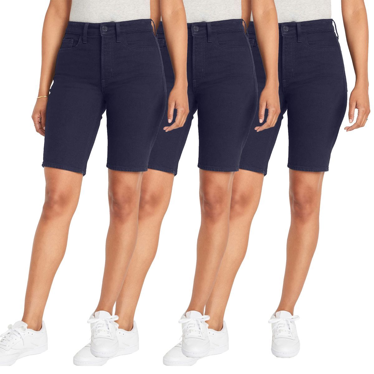 Juniors' School Uniform Super Stretch Bermuda Shorts (1 or 3-Pack) - (3-PK) H-BRSS-NV - 11-12