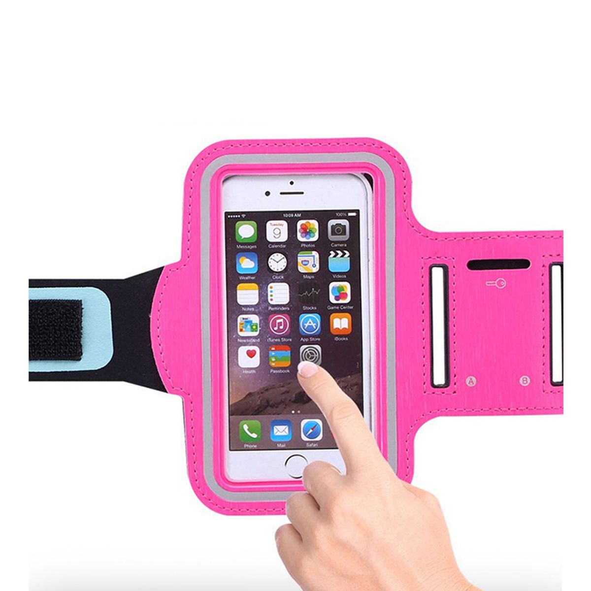 Adjustable Cell Phone Arm Band with Headphone and Key Slots - Adjustable Pink Armband