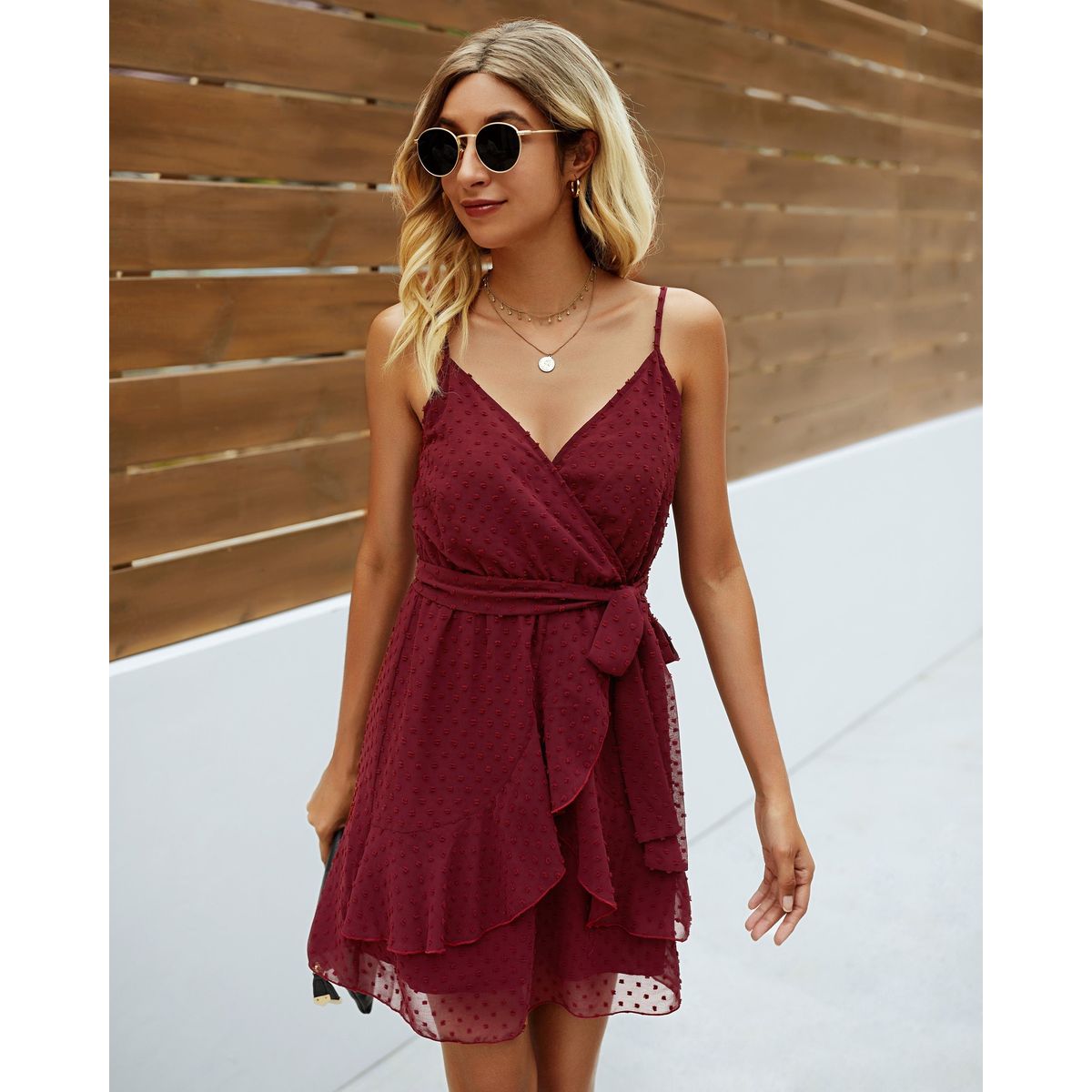 Women's Ditsy Delight Dress - WINE - M