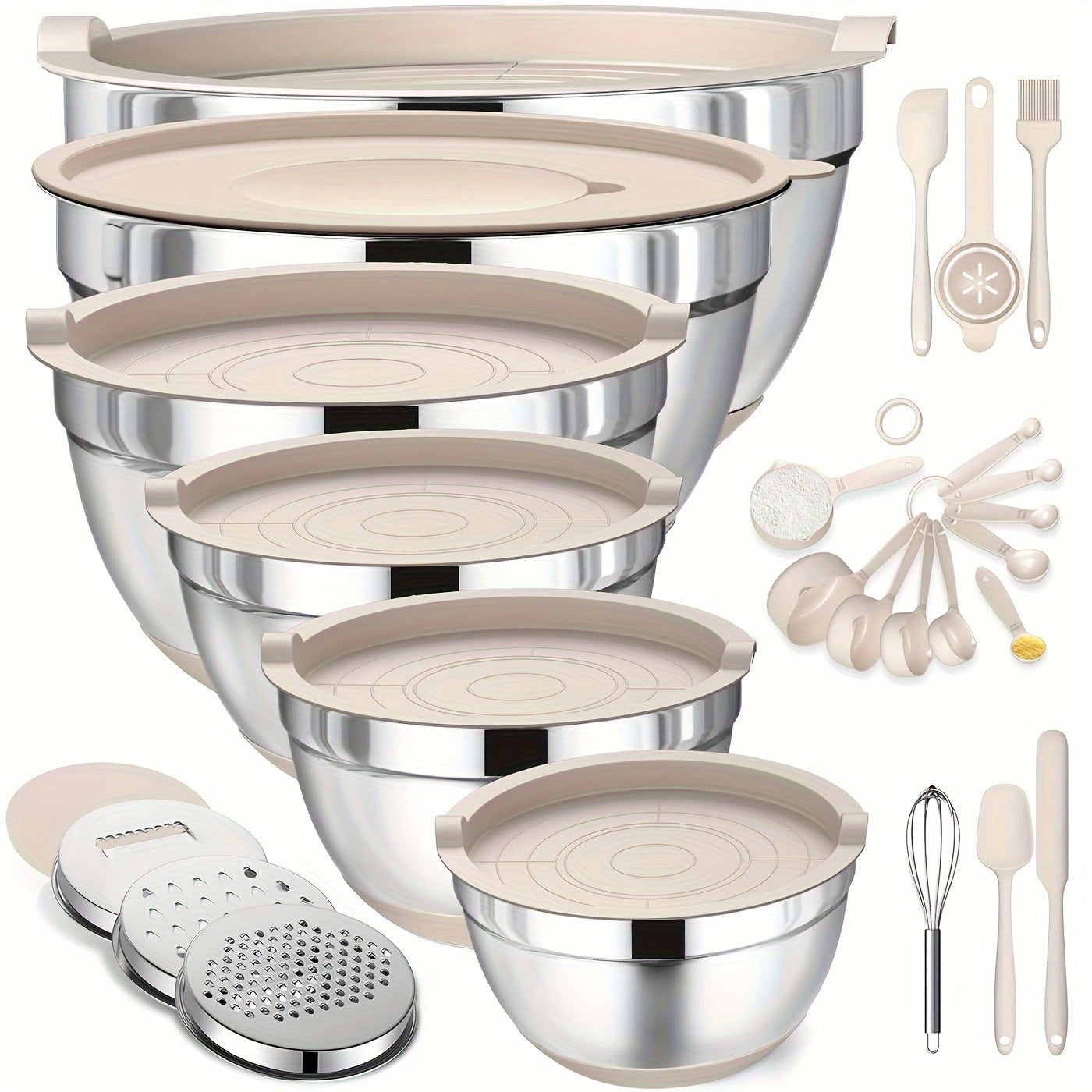 TEMU Stainless Steel Mixing Bowl Set For Cooking, Baking & Prepping - Kitchen Essentials For Food Preparation, Fruit, - Stylish Household Utensils,