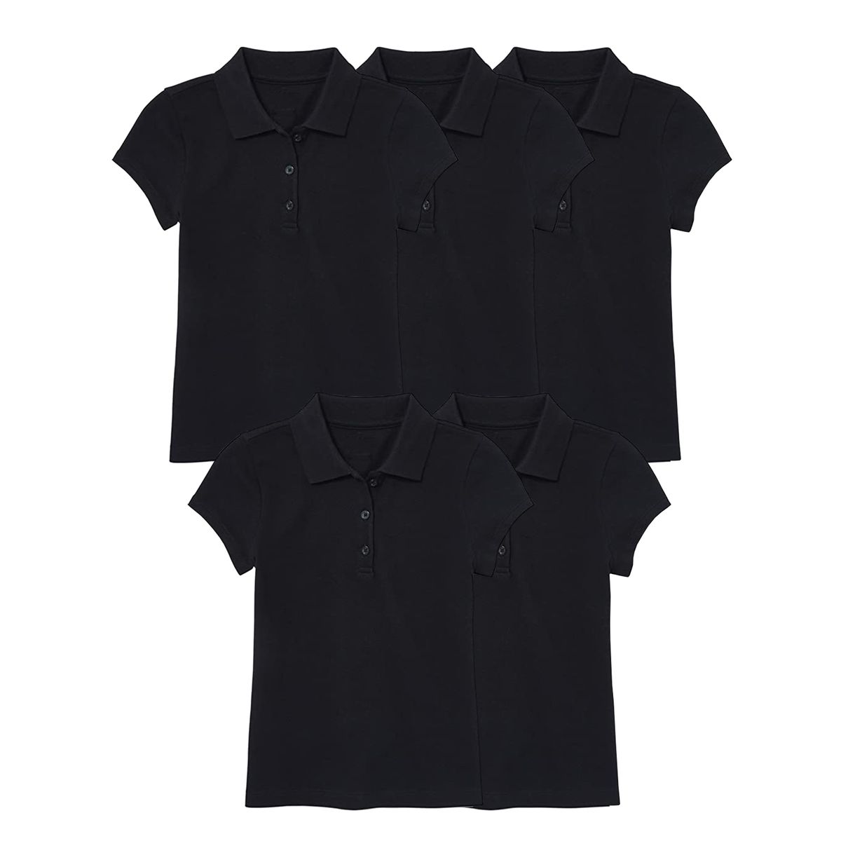 Girls' 3-Button Short Sleeve School Uniform Polo Shirt (5-Pack) - J-GP-8022-BK-BK-BK-BK-BK - 6