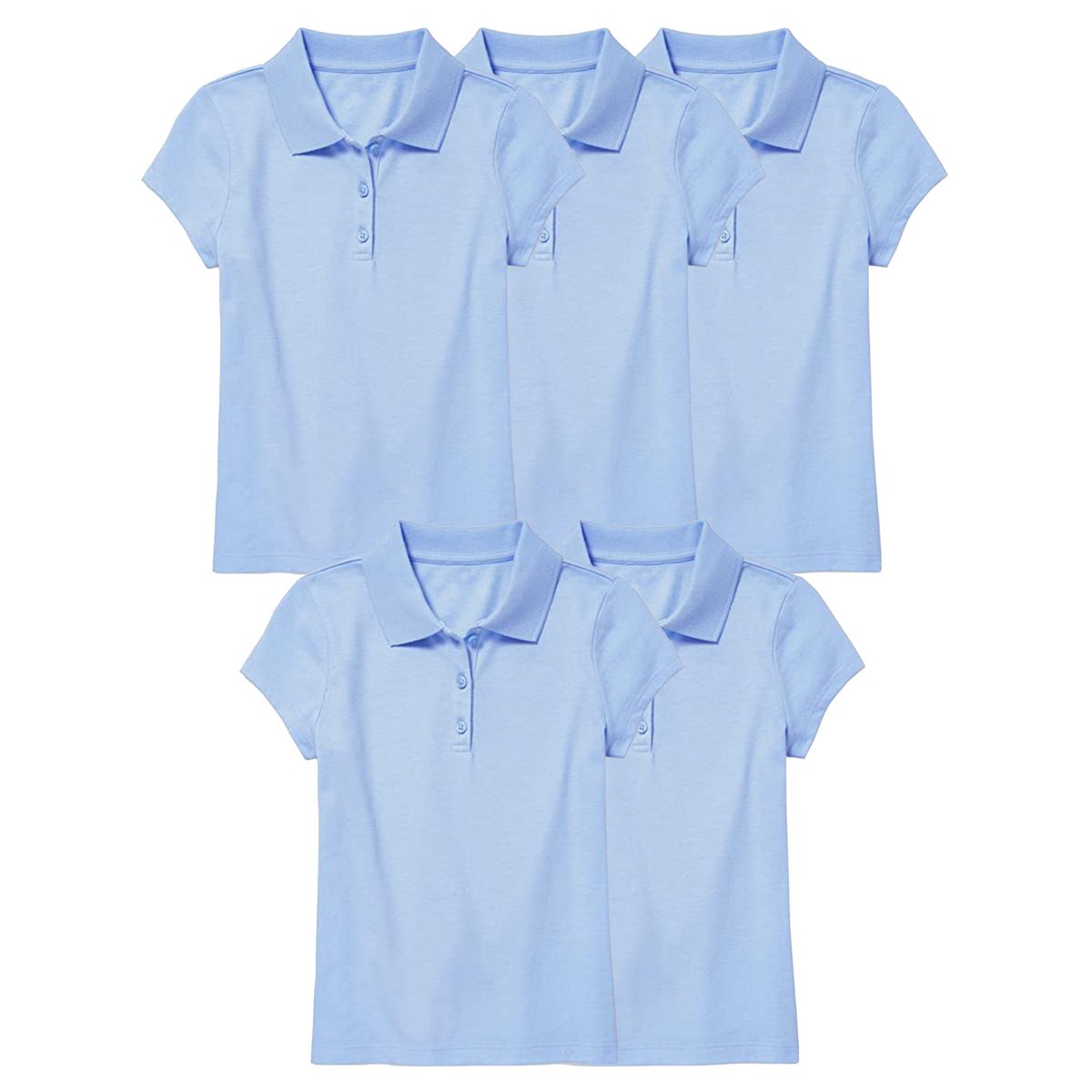 Girls' 3-Button Short Sleeve School Uniform Polo Shirt (5-Pack) - J-GP-8022-LB-LB-LB-LB-LB - 7