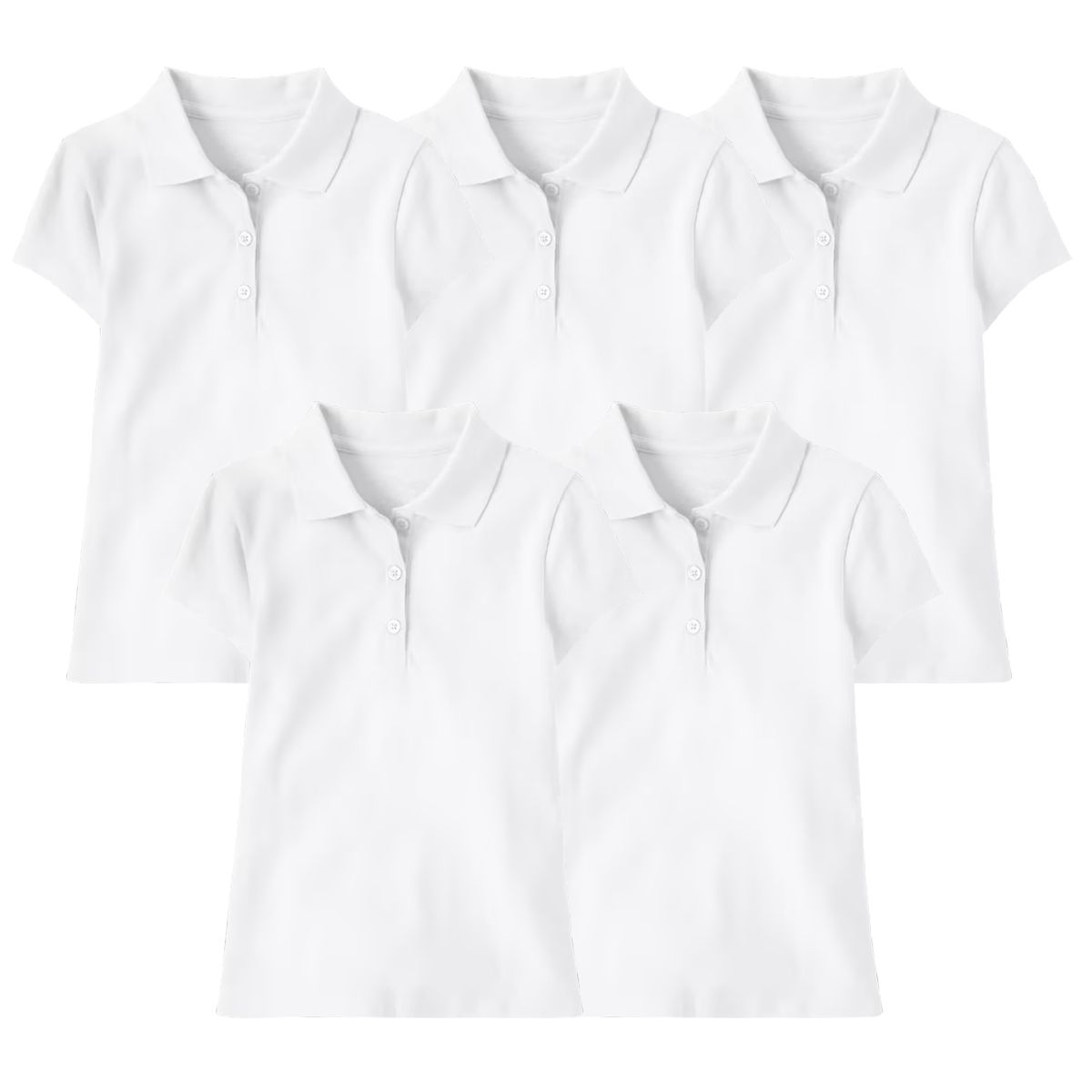 Girls' 3-Button Short Sleeve School Uniform Polo Shirt (5-Pack) - J-GP-8022-WH-WH-WH-WH-WH - 12