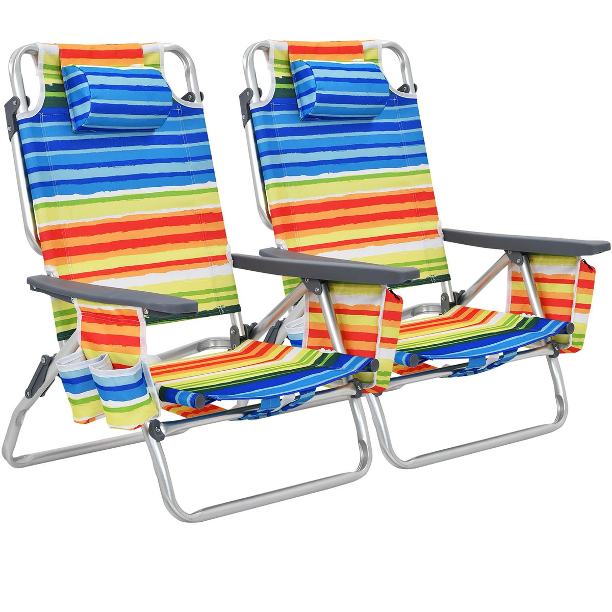 Backpack Beach Chairs with 5-Positions (Set of 2)  - Yellow Stripe