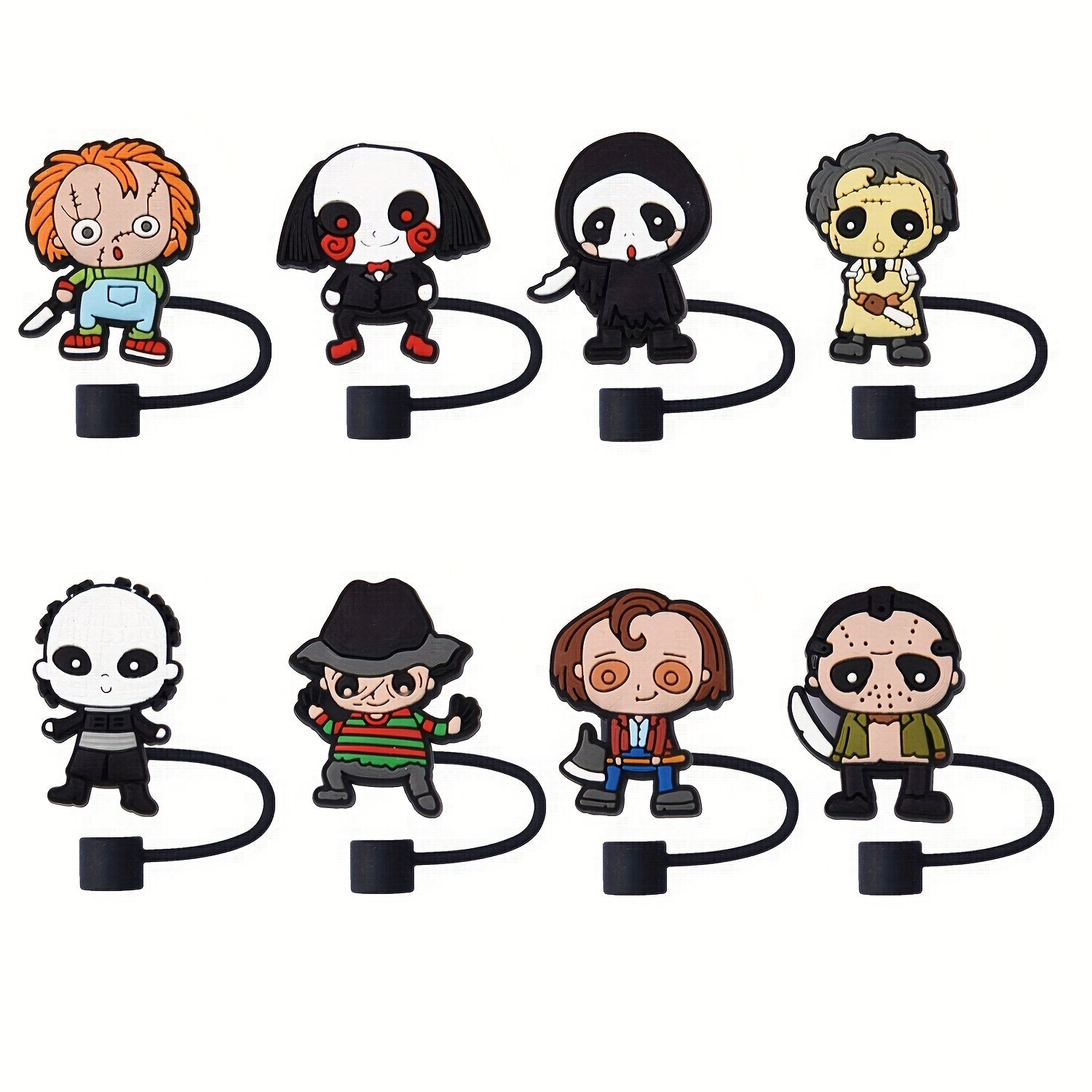 TEMU 8pcs Horror Movie Character Straw Toppers Silicone Straw Covers For Tumblers Cup Accessories 10mm 0.4in Straw Decoration Reusable