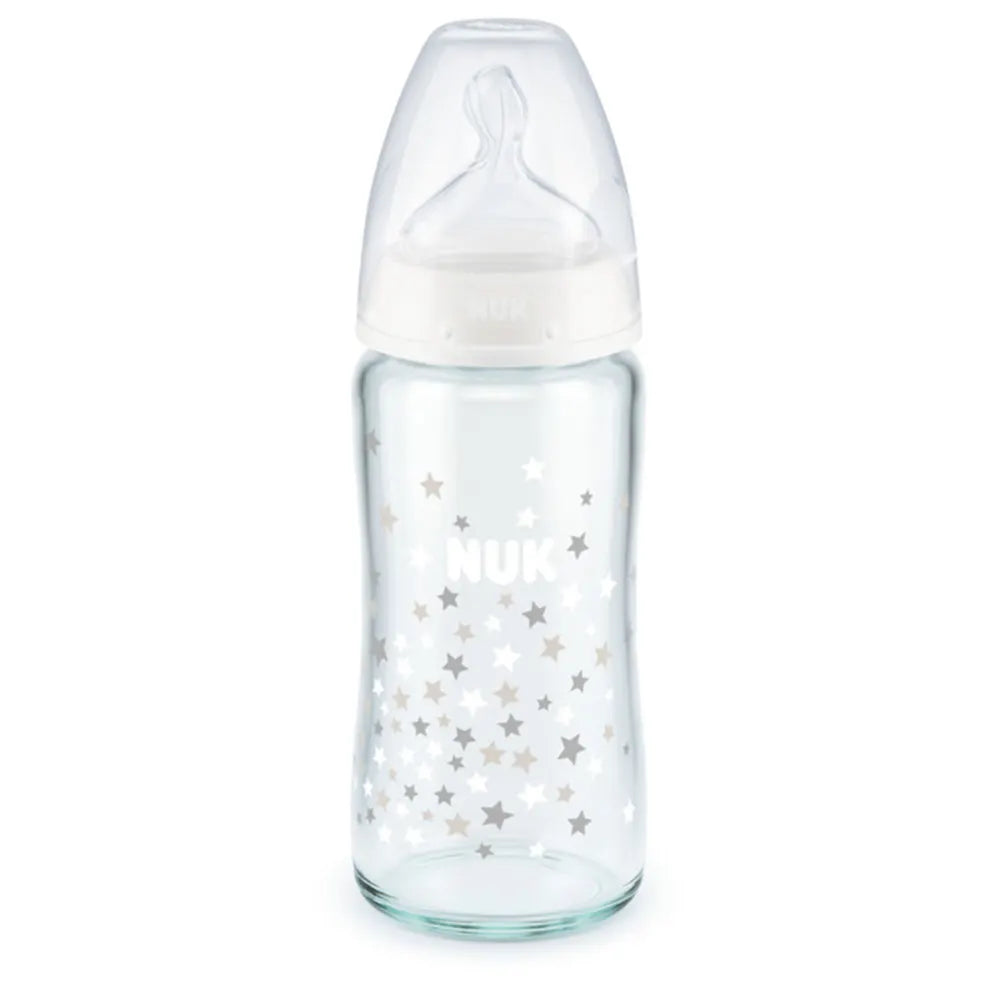 Nuk Førstevalg+ med temperaturer Control Stars Babyflaske Størrelse M Glass fra 0 til 6 måneder 240ml