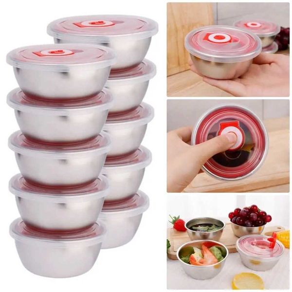 Stainless Steel Fresh-keeping Bowl Kitchen Sealing Bowls with Lid Microwave Bento Lunchbox Leak-Proof Children Food ContainersC250118