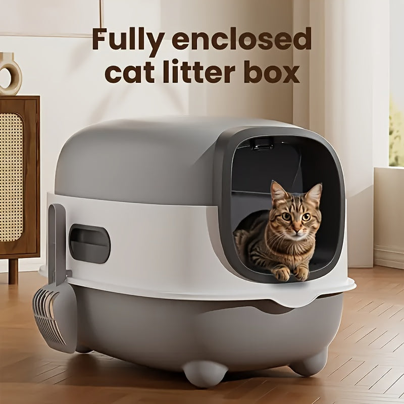 TEMU Extra Large Heavy-duty Covered Cat Litter Box With - Fully Enclosed Foldable Design, Large Entry Door & Removable Lid - Easy-clean Beige-gray