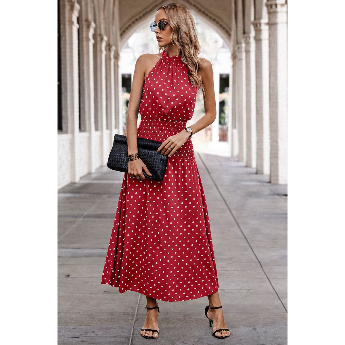 Women's Dotty Delight Maxi Dress - WINE - M