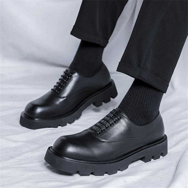 Hip Men Dress Shoes British Leather Shoes Mens Korean Black Fashion Dressing Shoes Thick Sole Low Business Leather Shoes 241009