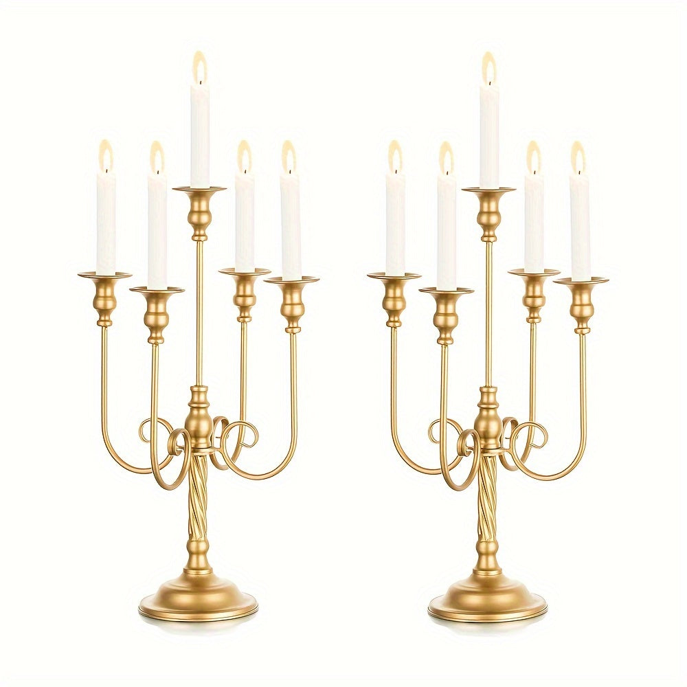 TEMU 20inch Gold Candlestick Holder For Table Centerpiece - 2pcs Candelabra Candle Holder 5-arm Candlestick Holders For Taper Candles Tall Floral