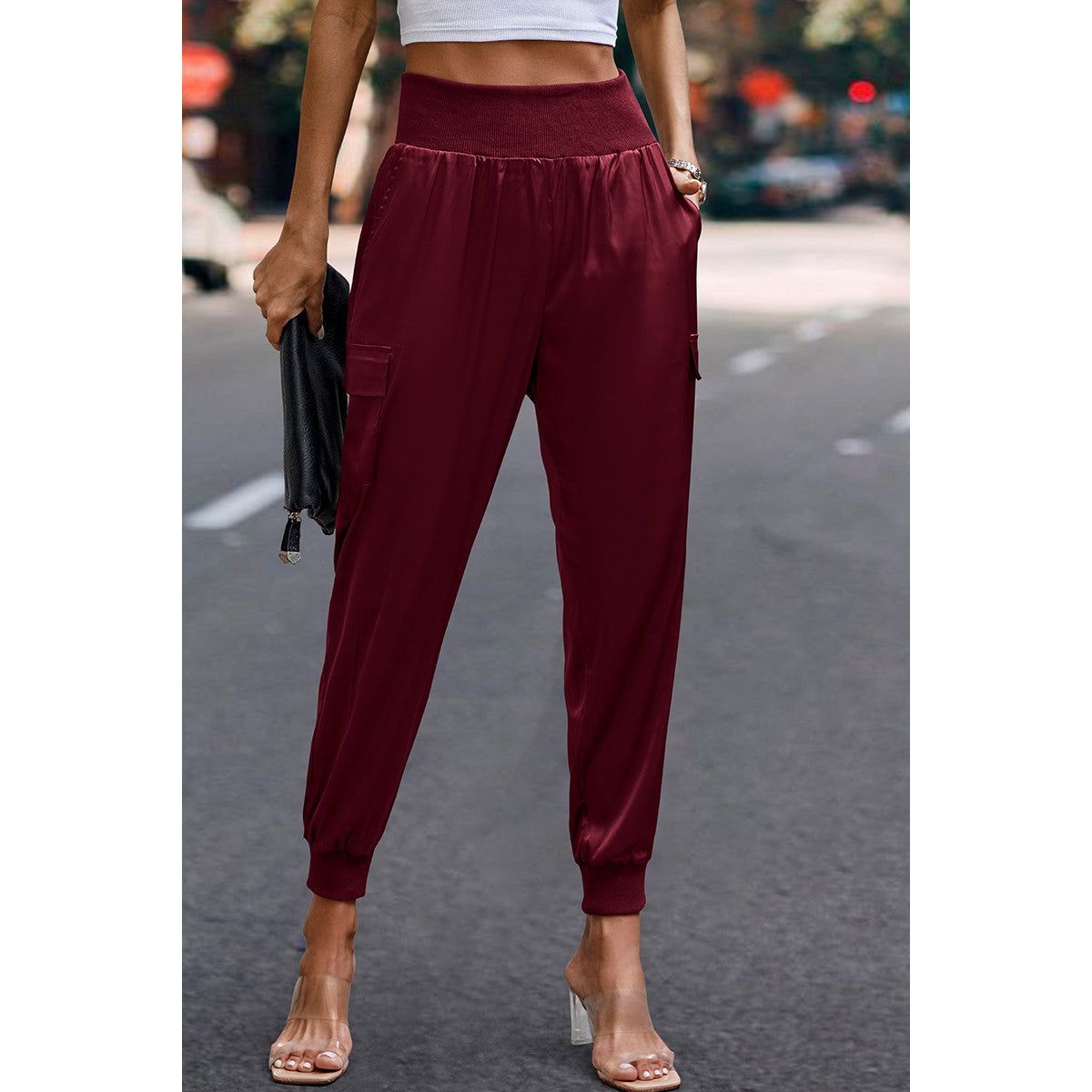 Women's Soft Serenity Elastic Waist Pants - WINE - S