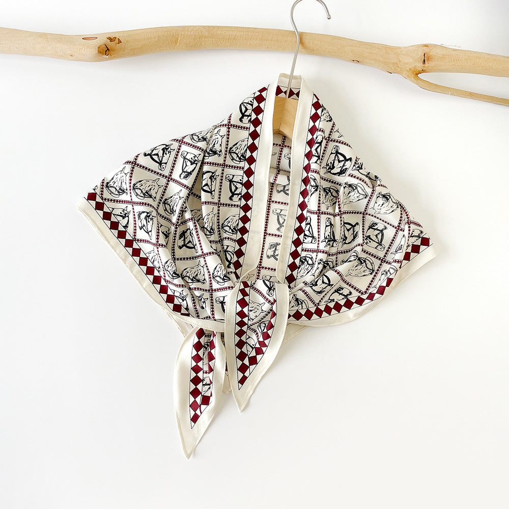 K1029 Korean retro silk scarf head wrap women thin triangle scarf silk scarf decorative fart curtain twill diamond scarf fashion shawl summer