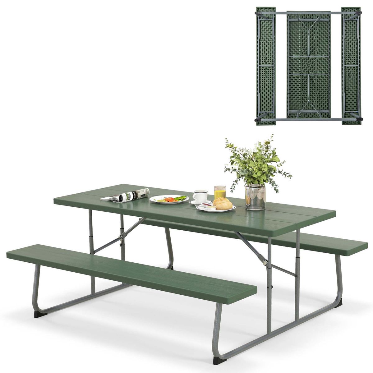 Costway Folding Picnic Table with Benches - Green