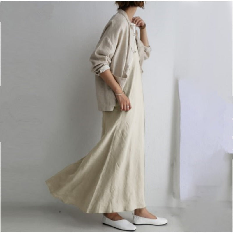 (240) New Solid Color Sleeveless V-neck Plus Size Loose Swing Dress