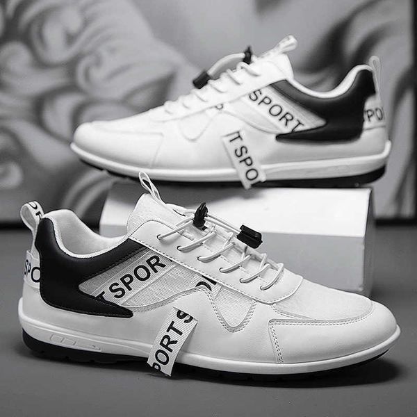 Sapatos masculinos de alta qualidade verão novo versátil couro esportes casuais sapatos brancos anti -deslize sem gravata Forrest Gump Shoes