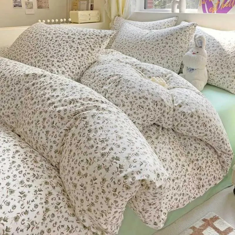 100% Cotton Pink Bedding Set Nordic Chic Duvet Cover Flat Sheet Pillowcase Soft Comforter Cover Bed Linen Boy Girl Home Textiles BLBY240731