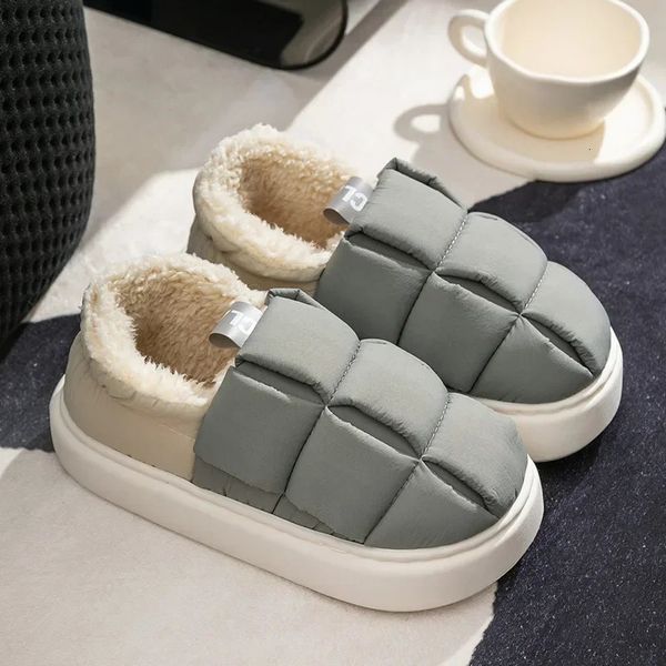 Winter womens slippers warm plush cotton shoes indoor couple anti slip thick soled woolen leather shoes household slippers 241022