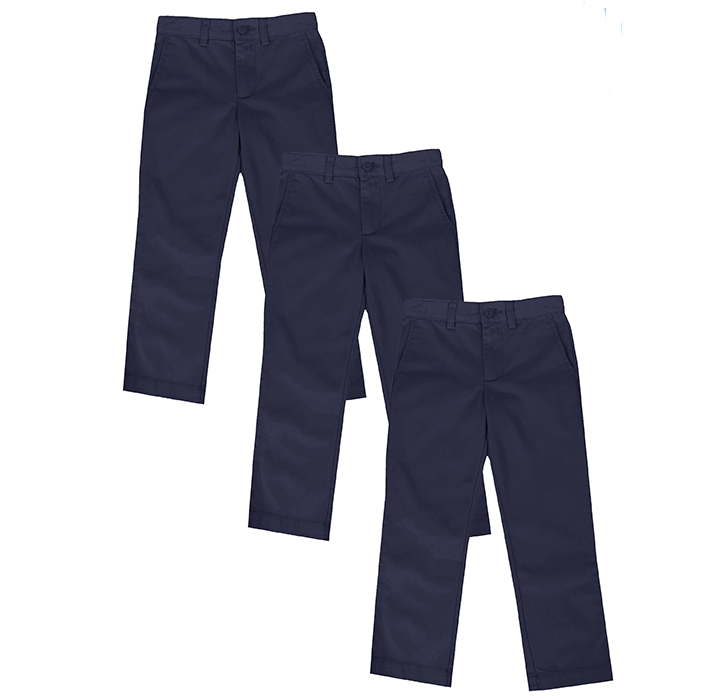 Boys' Flat-Front School Uniform Pants (3-Pack) - Navy & Navy & Navy - Size 7
