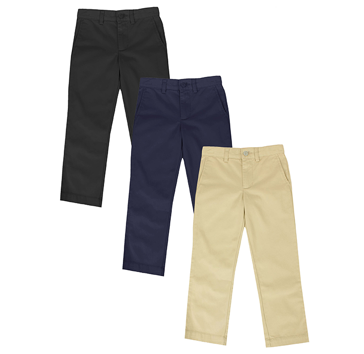 Boys' Flat-Front School Uniform Pants (3-Pack) - Black & Navy & Khaki - Size 20