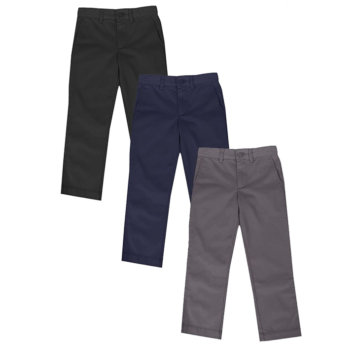 Boys' Flat-Front School Uniform Pants (3-Pack) - Black & Navy & Grey - Size 16