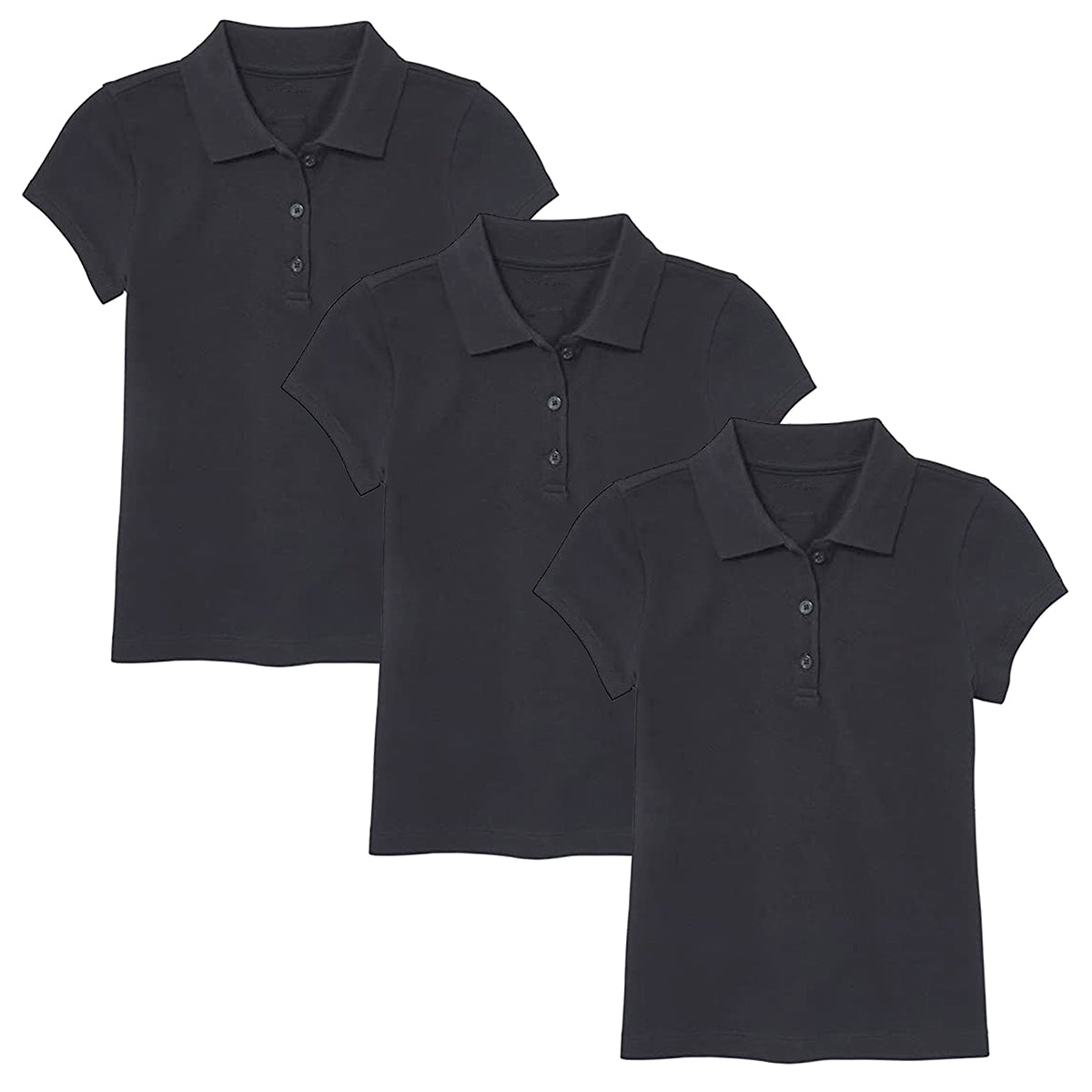 Girls' 3-Button Short Sleeve School Uniform Polo Shirt (3-Pack) - J-GP-8022-BK-BK-BK - 18