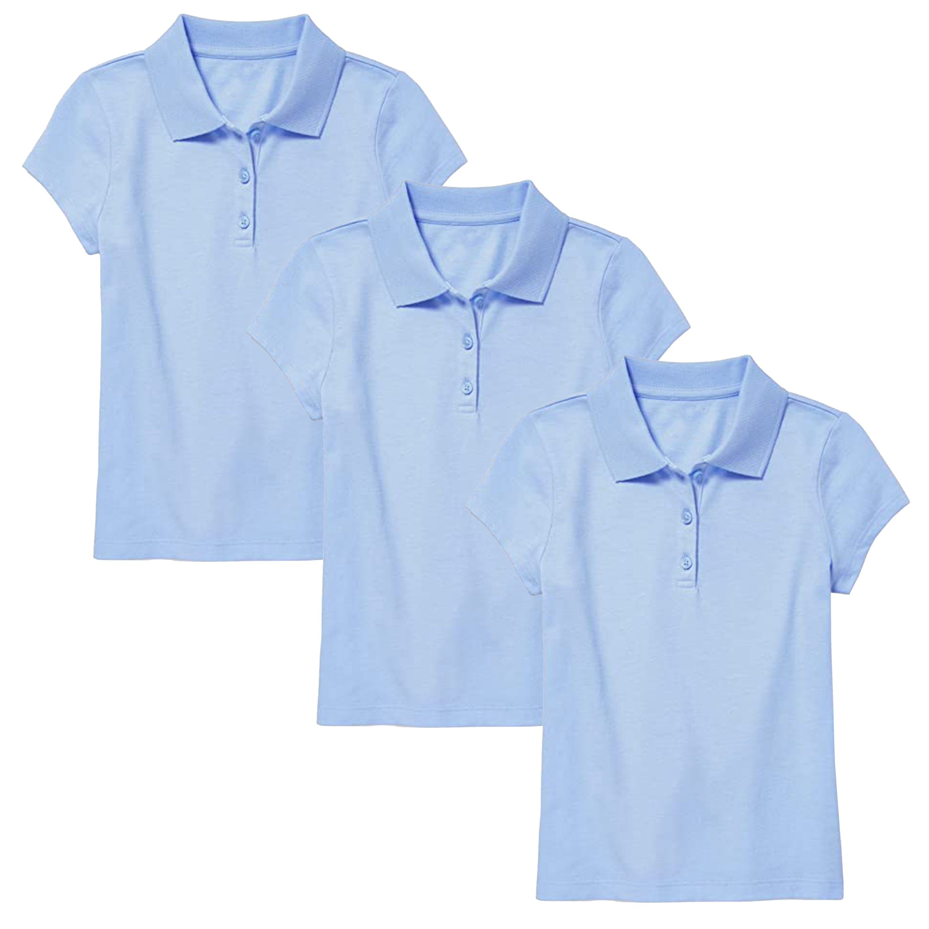 Girls' 3-Button Short Sleeve School Uniform Polo Shirt (3-Pack) - J-GP-8022-LB-LB-LB - 8