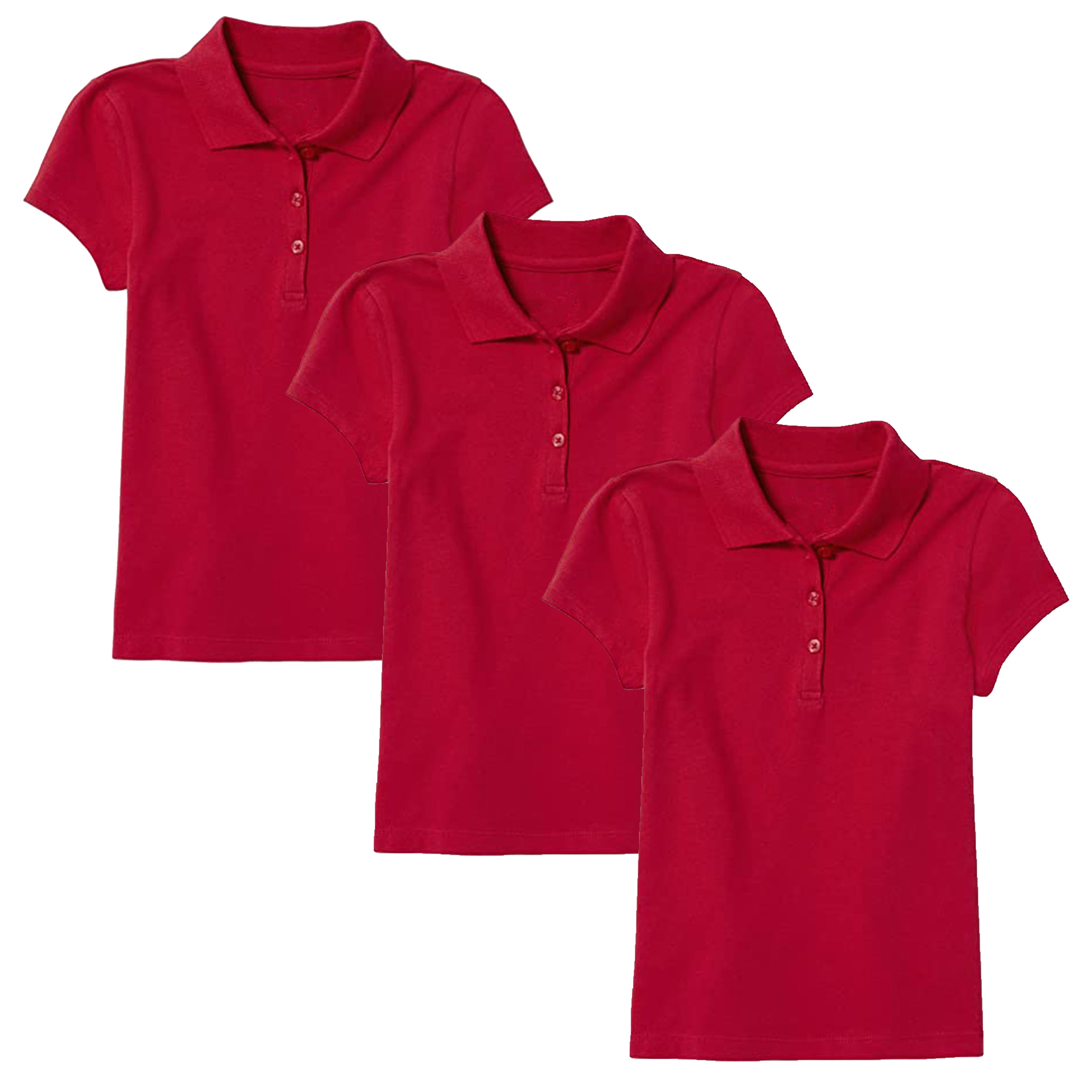 Girls' 3-Button Short Sleeve School Uniform Polo Shirt (3-Pack) - J-GP-8022-RD-RD-RD - 6