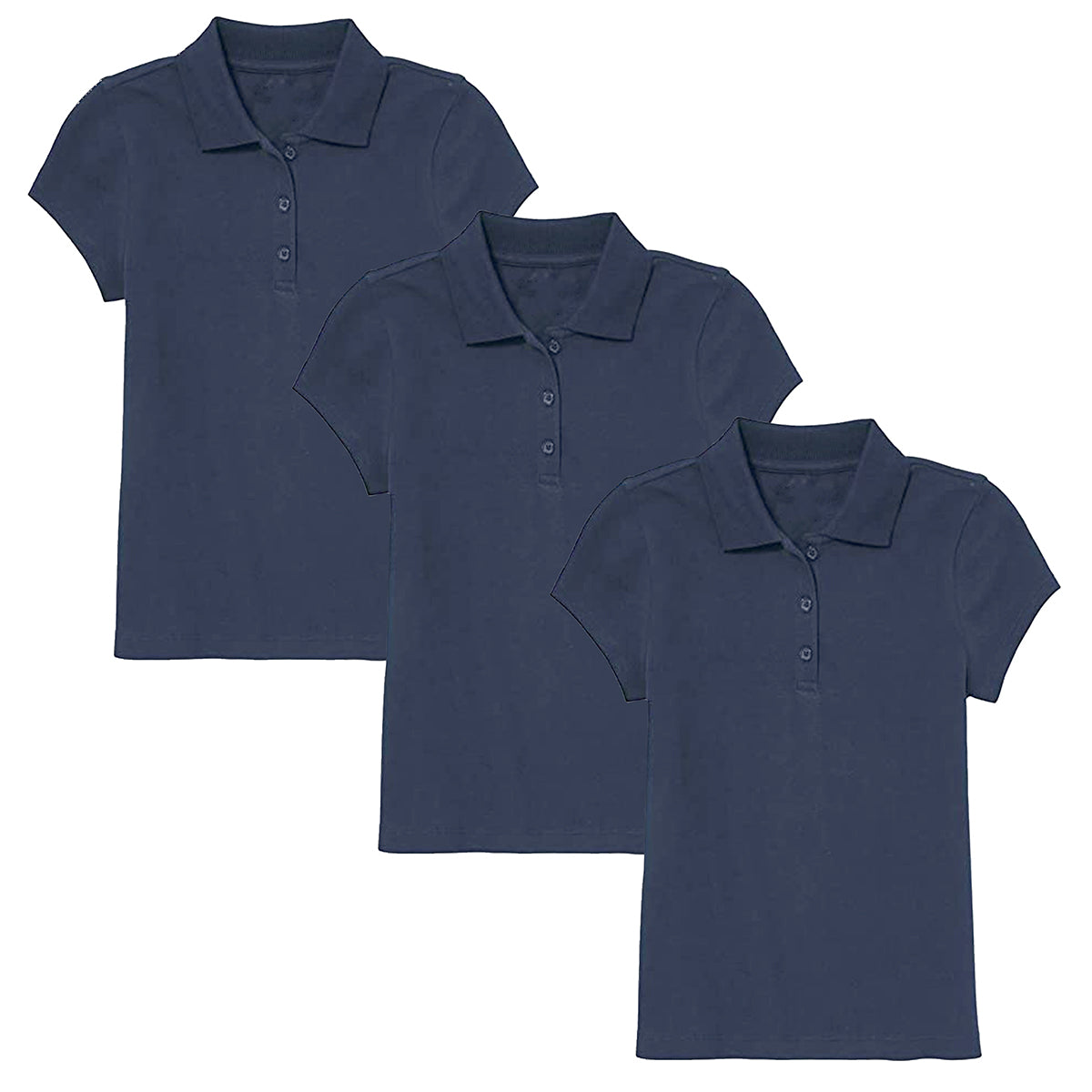 Girls' 3-Button Short Sleeve School Uniform Polo Shirt (3-Pack) - J-GP-8022-NV-NV-NV - 20