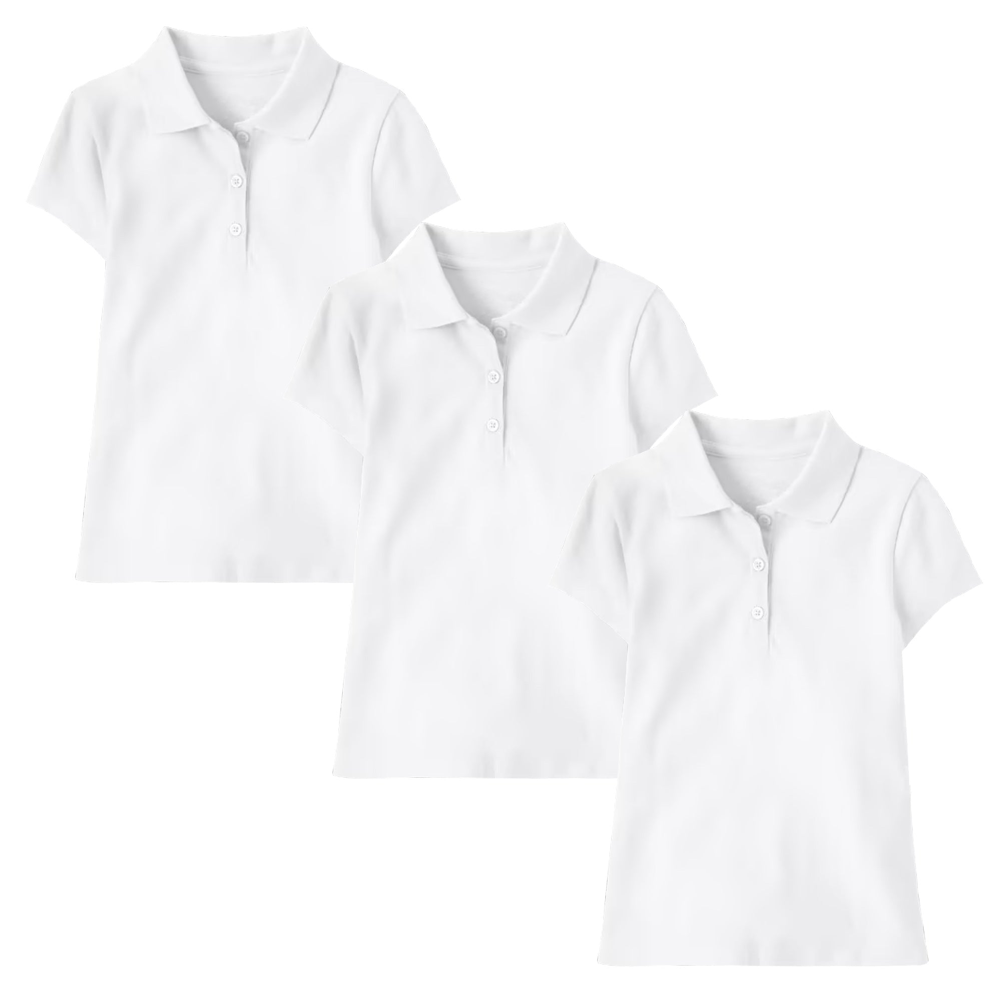 Girls' 3-Button Short Sleeve School Uniform Polo Shirt (3-Pack) - J-GP-8022-WH-WH-WH - 7