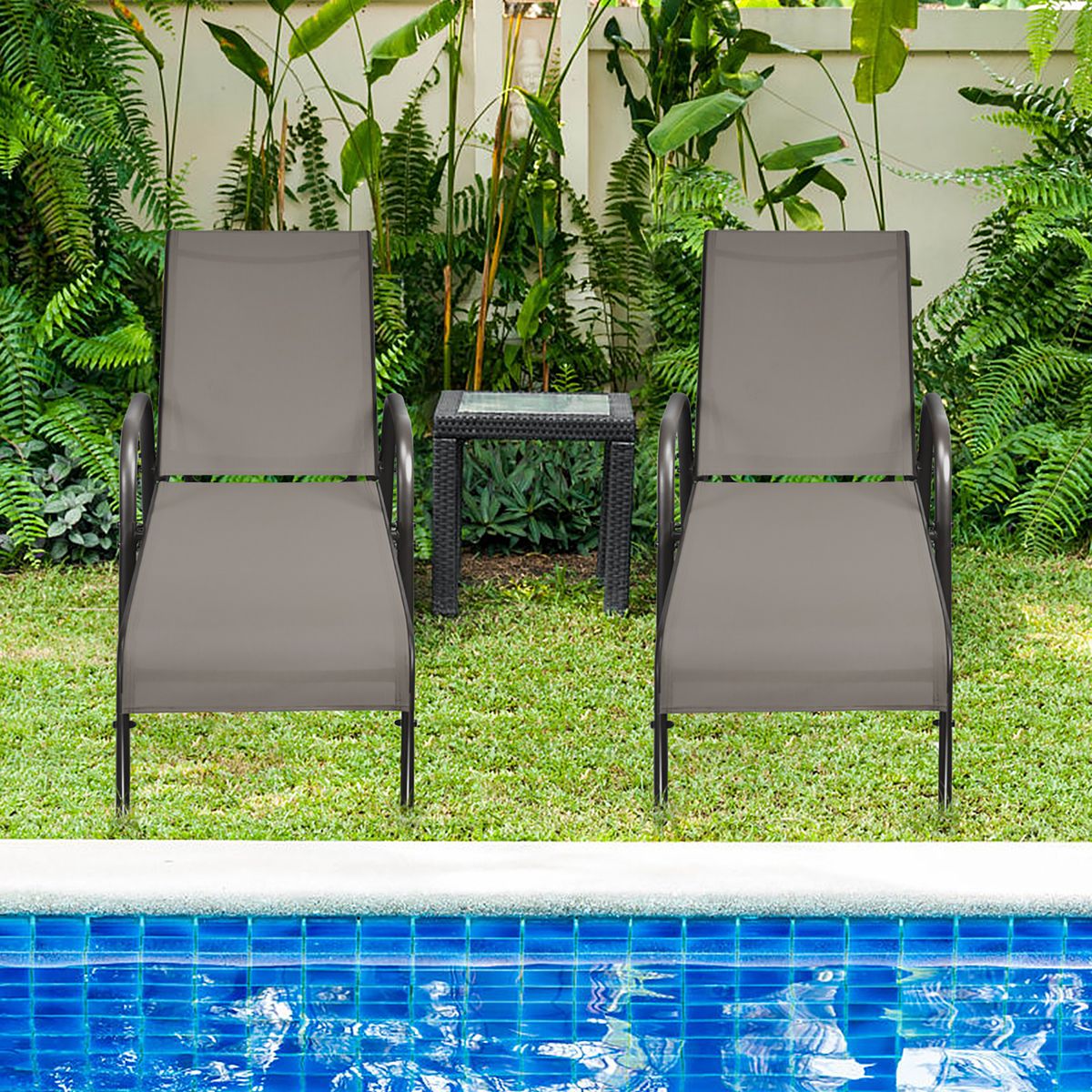 Adjustable Folding Patio Lounge Chairs (1 or 2-Pack) - Brown - 2-Pack
