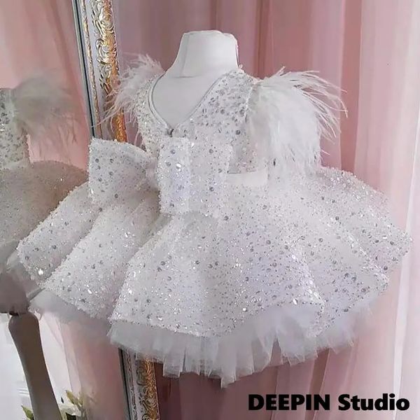 Baby Girls Dresses For Childrens Feather Sequins Princess Tutu Dress Birthday Party Wear 240416 X250108