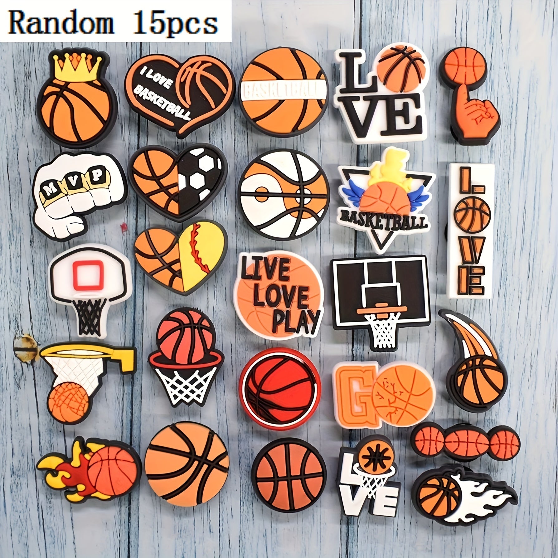 TEMU 15pcs Vibrant Basketball-themed Shoe Charm Accessories - Decorative Sports Shoe Decorations For Sneakers, , And Athletes - Add A Touch Of Style