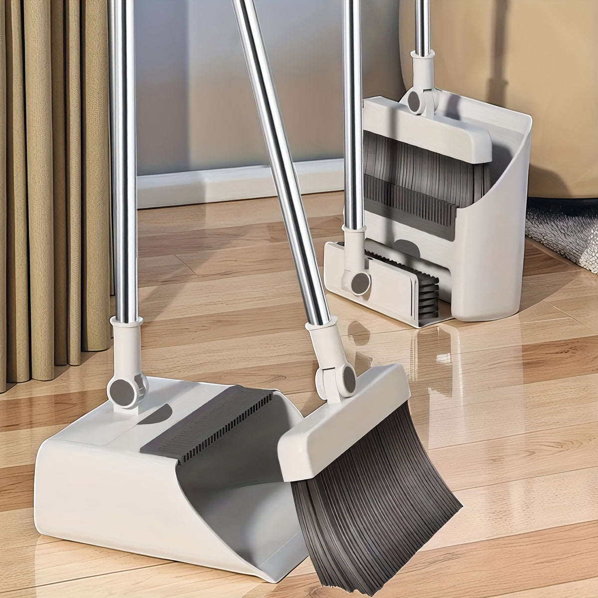 TEMU 3in 1 Broom And Dustpan Set: Set - Broom And Dustpan Set And Floor Brush Heavy-duty Long-handled Broom For Indoor And Outdoor Cleaning