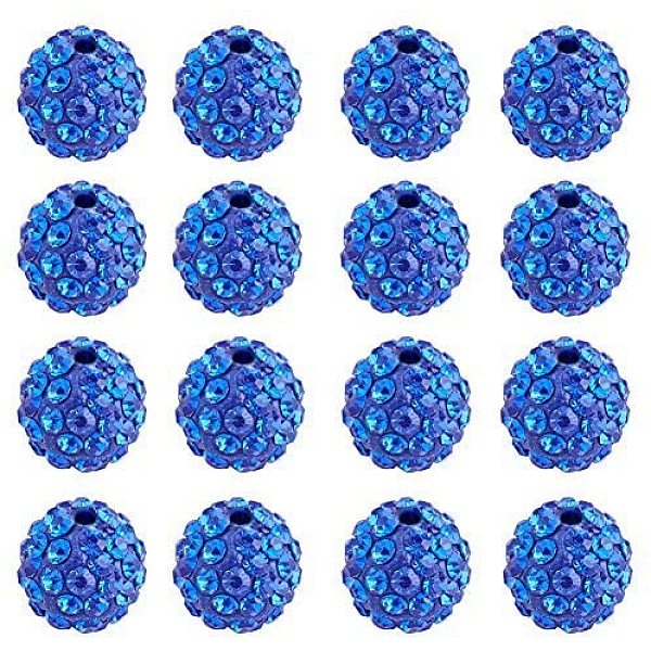 10mm Disco Ball Clay Beads Sapphire Pave Rhinestones Spacer Round Beads