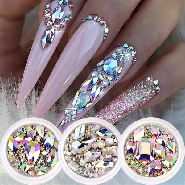 1 Box Glitter 3D Rhinestones AB Flat Back Shiny Stones Nail Art Decorations Mixed Size Nail Gems Crystal Strass AccessoriesT250121
